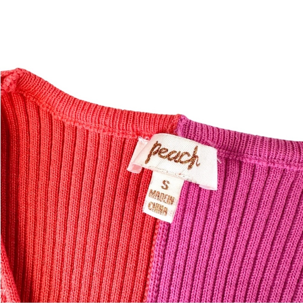 Peach Couture Women's V-Neck Sweater - Coral and Magenta - Picture 4 of 6